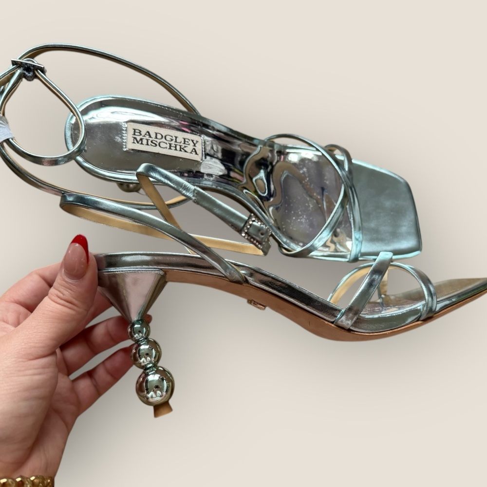 Badgley Mischka Callie Leather Crisscross Ankle-Strap Sandals - Picture 4 of 7